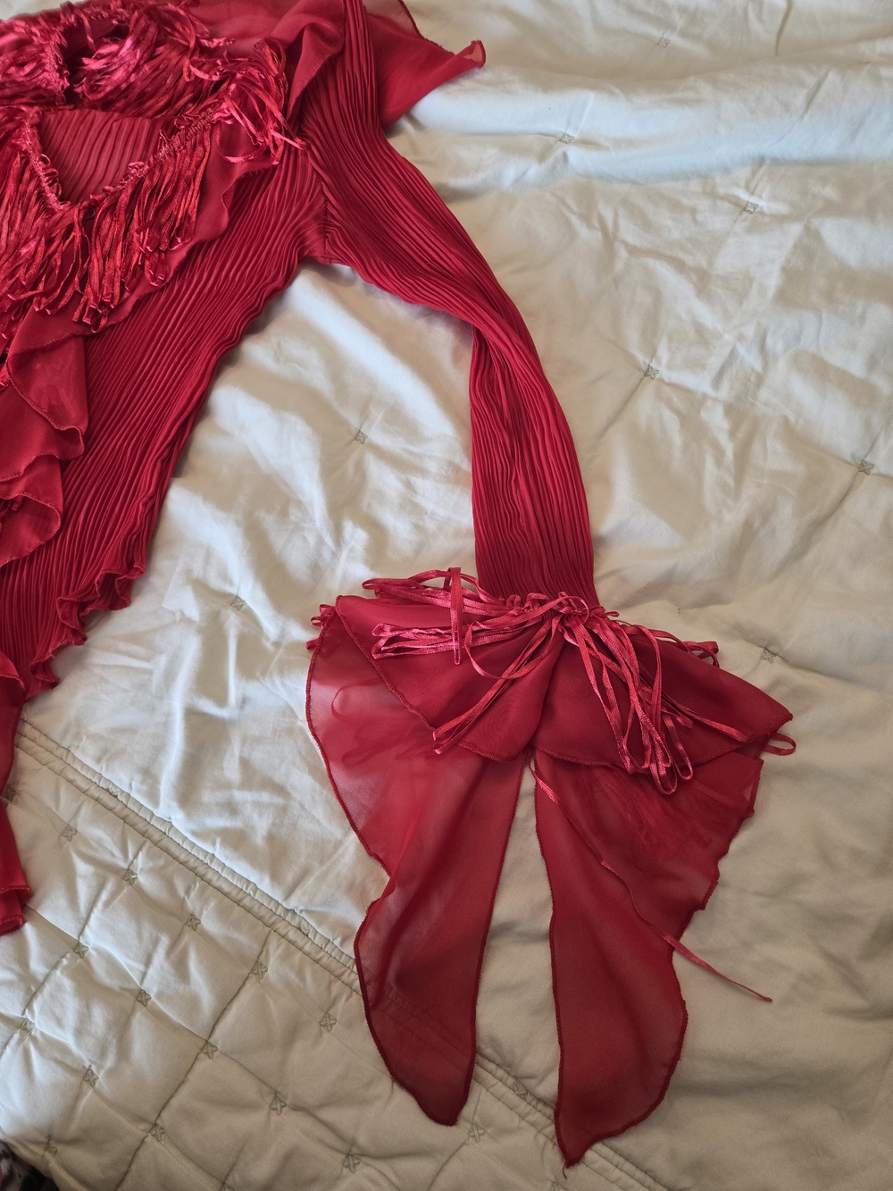 Red Ruffle-Trim V-Neck Blouse - Picture 9 of 11